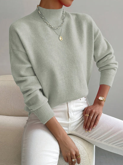 Ladies' Knitted Jumper with a High Neck and Long Sleeves for Autumn Winter