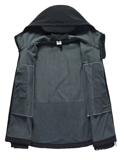 Men's Outdoor Softshell Jacket with Hood and Warm Windproof Lining