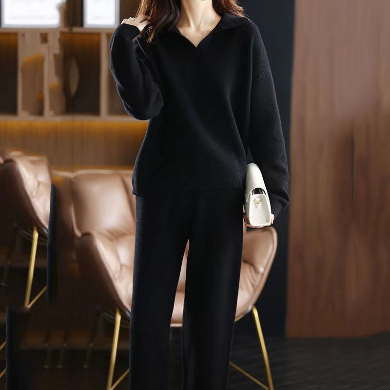 Set Cashmere Two-Piece Ladies for Soft Comfort and Timeless Elegance
