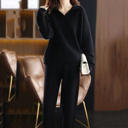 Set Cashmere Two-Piece Ladies for Soft Comfort and Timeless Elegance