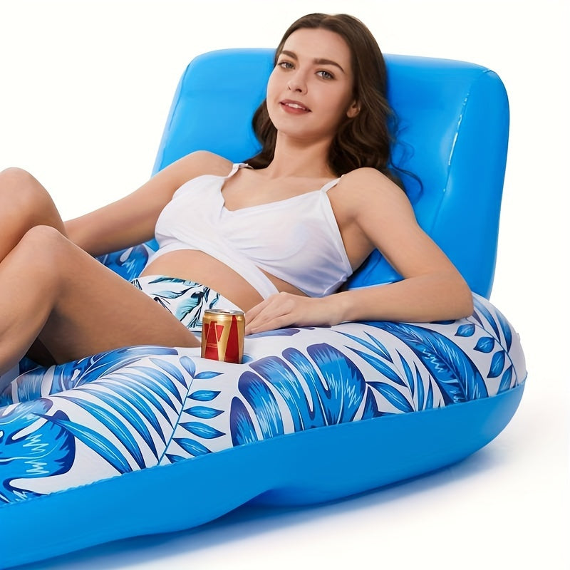 Holders with Inflatable Pool Lounge with Backrest and Cup Design for Relaxed Floating