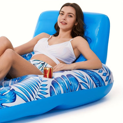 Holders with Inflatable Pool Lounge with Backrest and Cup Design for Relaxed Floating