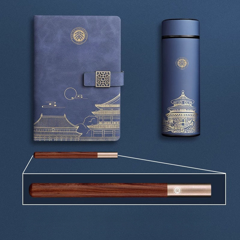 Set with Exclusive Gift Forbidden City for Notebook, Thermos Bottle, and Pen in Box