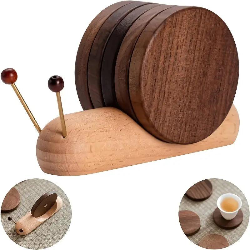 Table with Wooden Coaster Set with Log Design for Protection