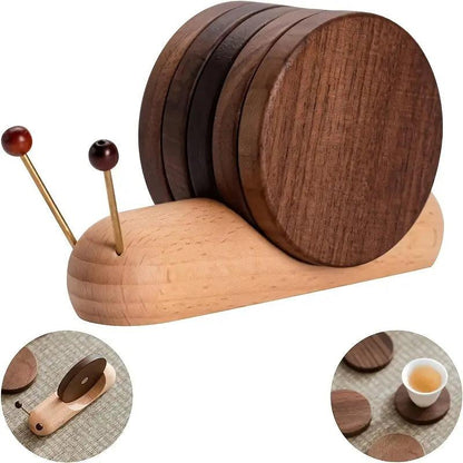 Table with Wooden Coaster Set with Log Design for Protection