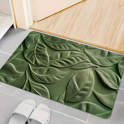Mat with Diatomaceous Earth Bath Green Leaf Pattern for Absorbent and Quick-Drying