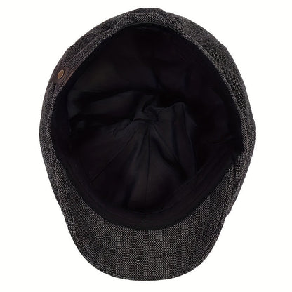 Men's Retro Flat Cap with Herringbone Pattern with Vintage Look Accessory