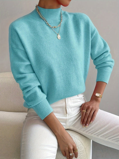 Ladies' Knitted Jumper with a High Neck and Long Sleeves for Autumn Winter