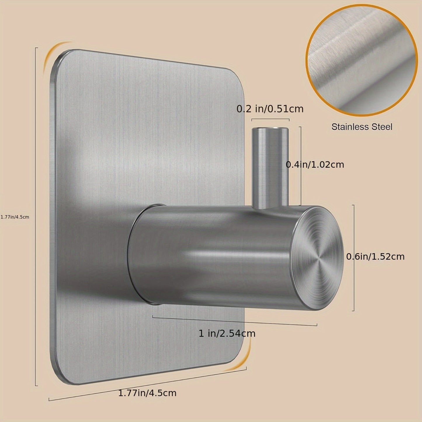 Hook with 4-Piece Self-Adhesive Stainless Steel Wall Set