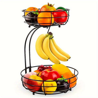 Holder 2-Tier Fruit Bowl with Banana for Metal Kitchen Organiser