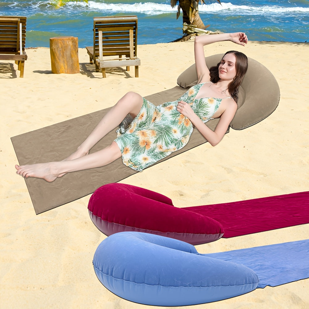 Mat with Comfortable Inflatable Beach Headrest for the Beach and Camping