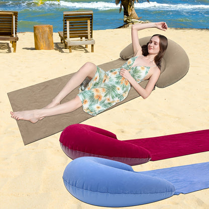 Mat with Comfortable Inflatable Beach Headrest for the Beach and Camping