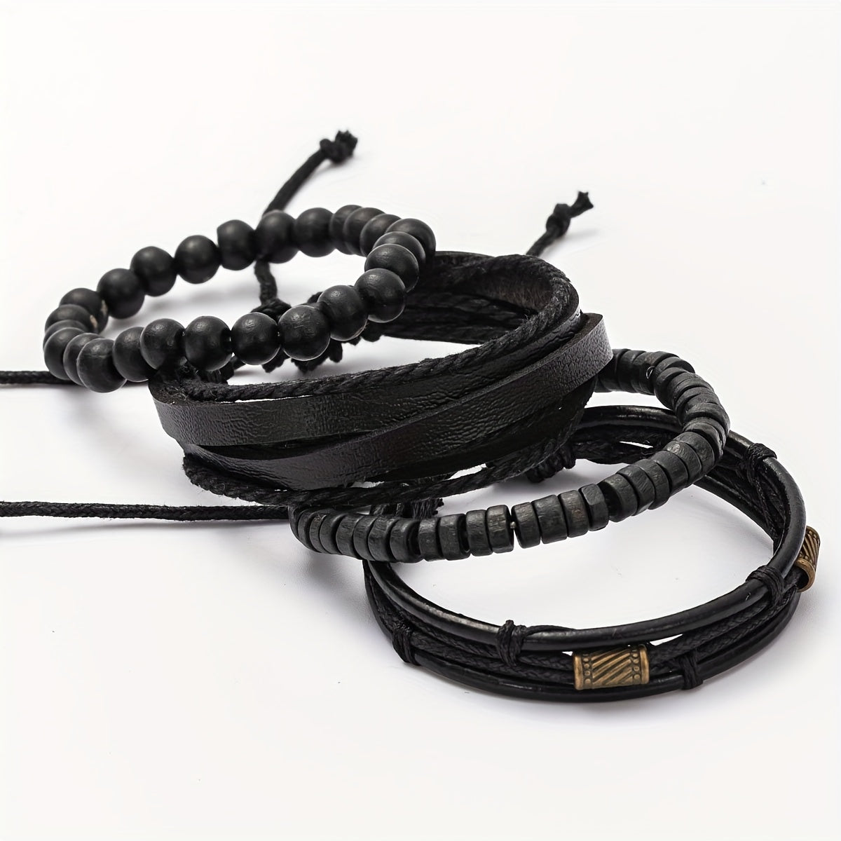 Bracelets with Stylish Leather and Wooden Set for the Modern Man