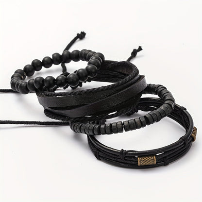 Bracelets with Stylish Leather and Wooden Set for the Modern Man