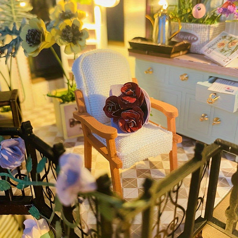 DIY Miniature Greenhouse House with Lighting for Handmade 3D Puzzle for Creative Decoration