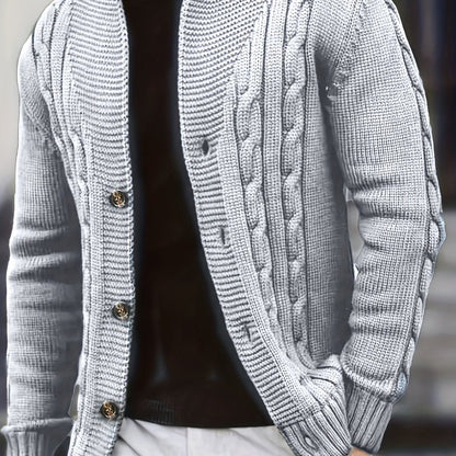 Men's Cable Knit Cardigan with V-Neck for Comfortable and Versatile