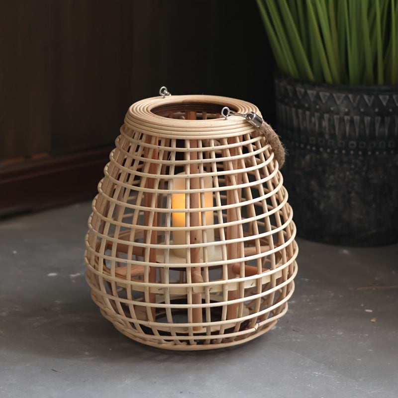 Lantern with Handwoven Rattan Candle Holder for Loose Decorative Piece