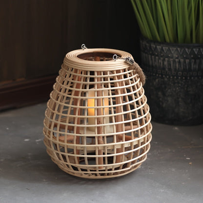 Lantern with Handwoven Rattan Candle Holder for Loose Decorative Piece