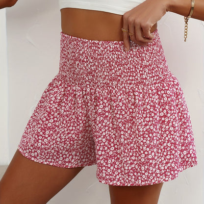 Lightweight Ladies' Summer Shorts with Floral Print and Comfortable Elastic Waist