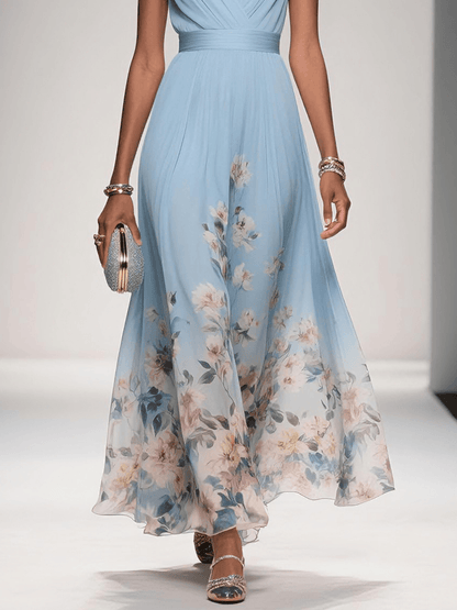 Ladies' Summer Dress with Floral Print and V-Neck for Weddings
