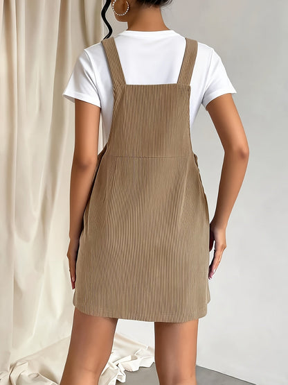 Ladies' Corduroy Pinafore Dress with Adjustable Straps and Pockets for Elegant
