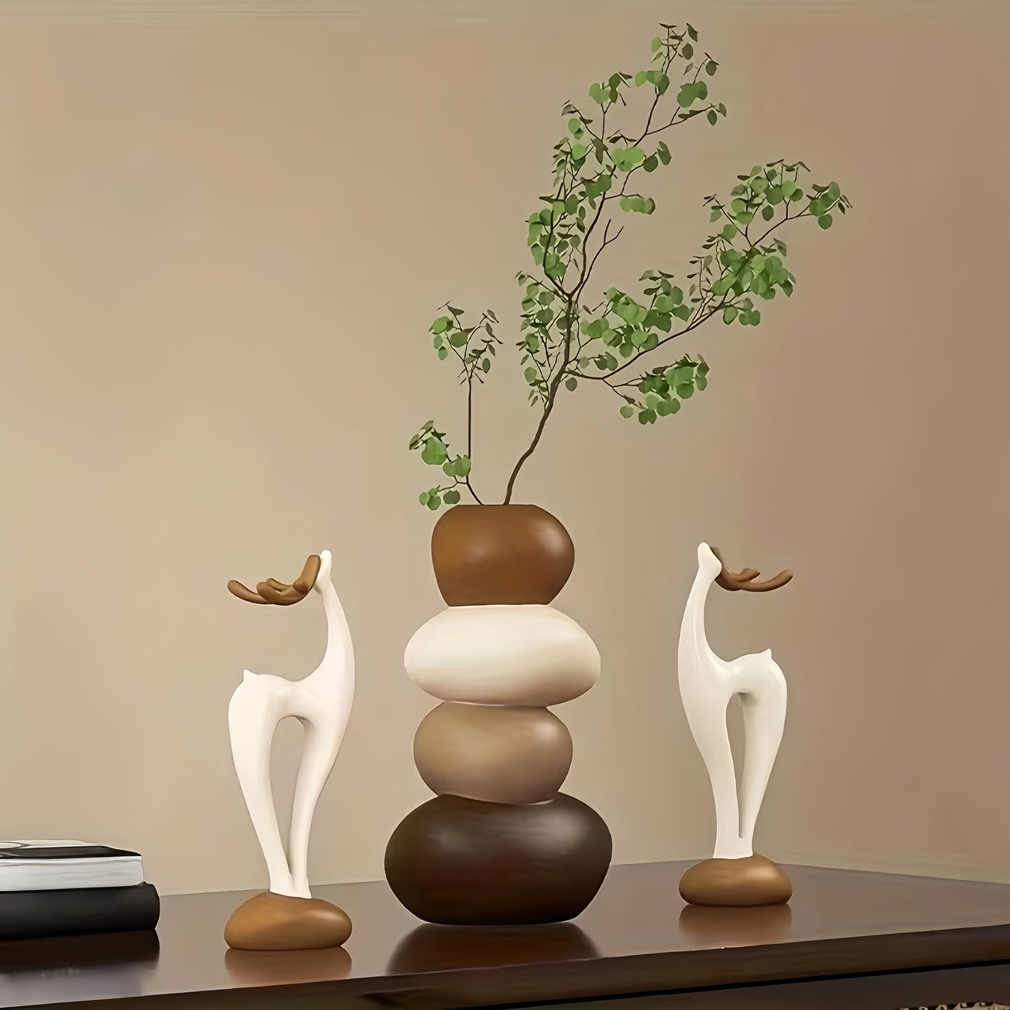 Vase with Decorative Resin Set with Sculptural Stone Design for Interiors