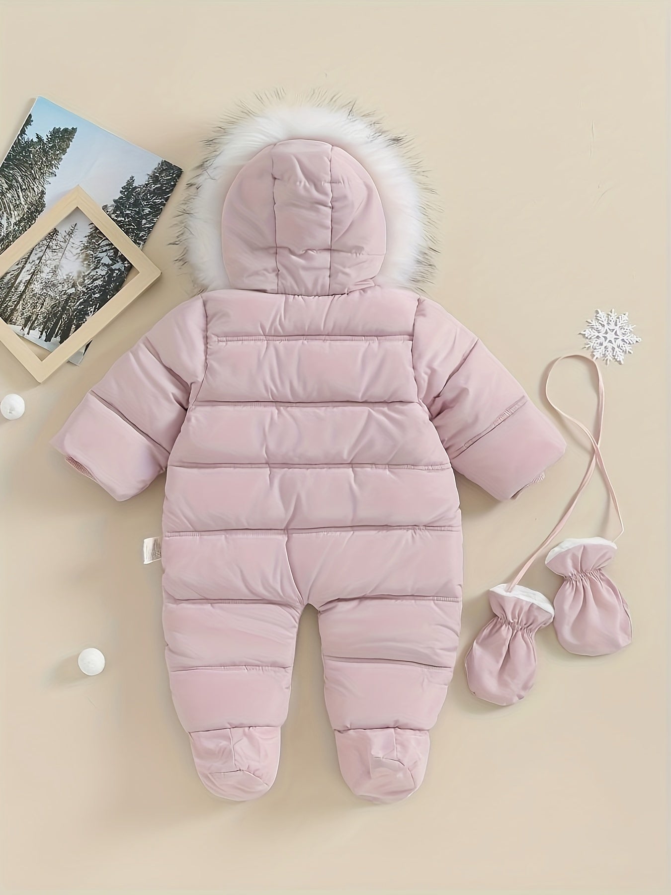 Snowy Baby Romper for Warm Winter Onesie with Hood for Outdoors