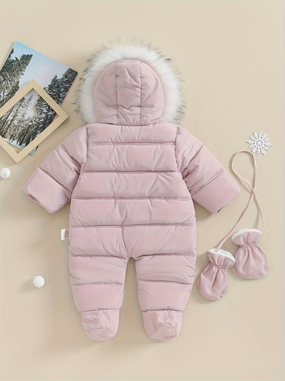 Snowy Baby Romper for Warm Winter Onesie with Hood for Outdoors