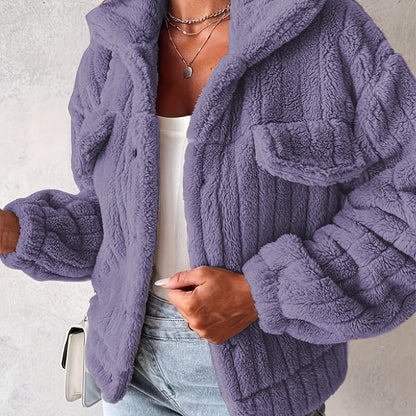 Ladies' Teddy Coat with Shawl Collar and Long Sleeves for Casual Autumn and Winter