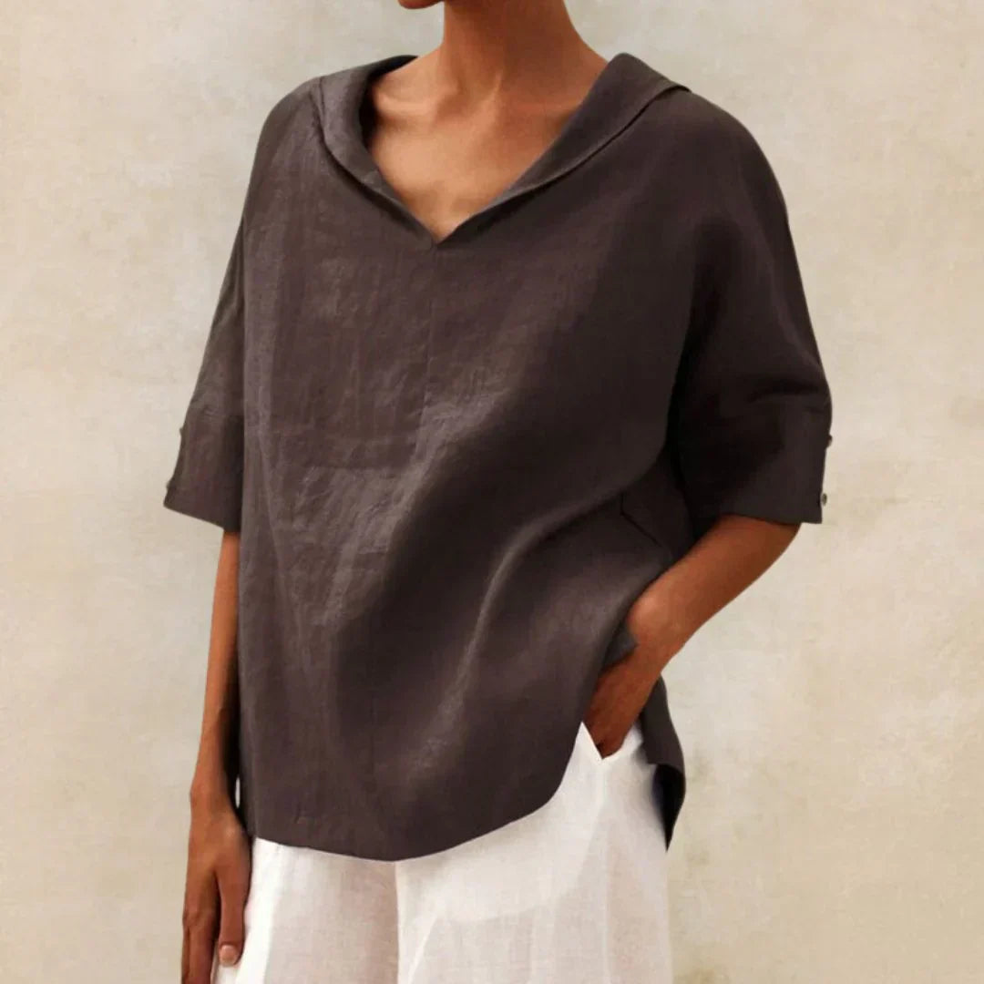 Linen Shirt for Women with Collar and Button Closure for Summer