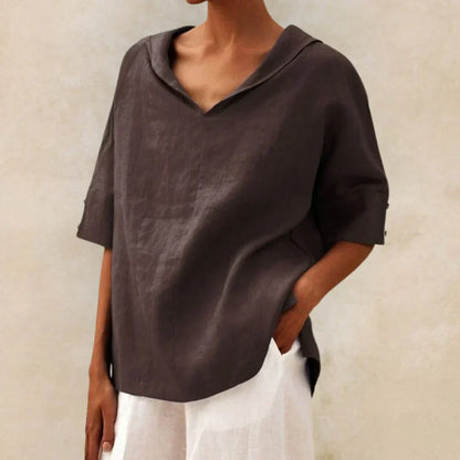 Linen Shirt for Women with Collar and Button Closure for Summer