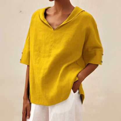 Linen Shirt for Women with Collar and Button Closure for Summer