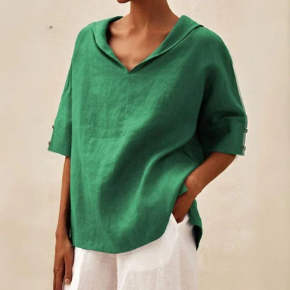 Linen Shirt for Women with Collar and Button Closure for Summer