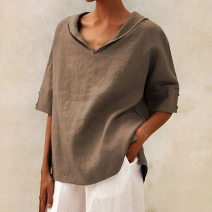 Linen Shirt for Women with Collar and Button Closure for Summer