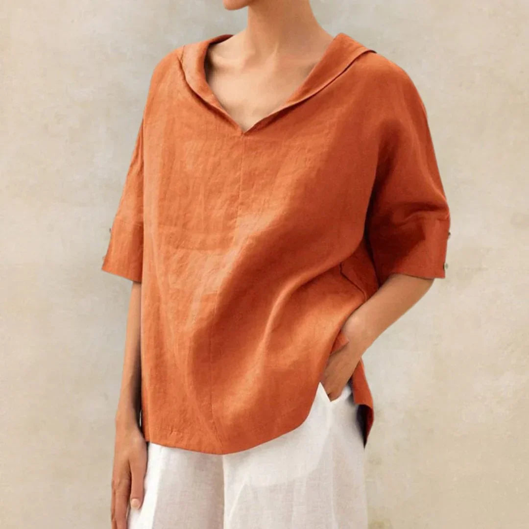 Linen Shirt for Women with Collar and Button Closure for Summer