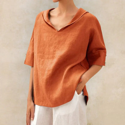 Linen Shirt for Women with Collar and Button Closure for Summer