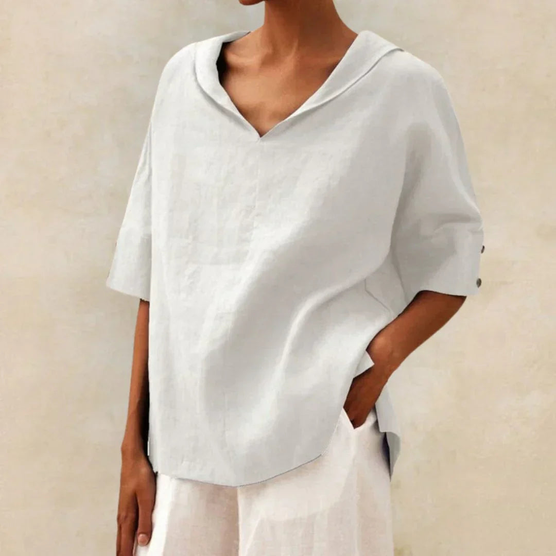Linen Shirt for Women with Collar and Button Closure for Summer