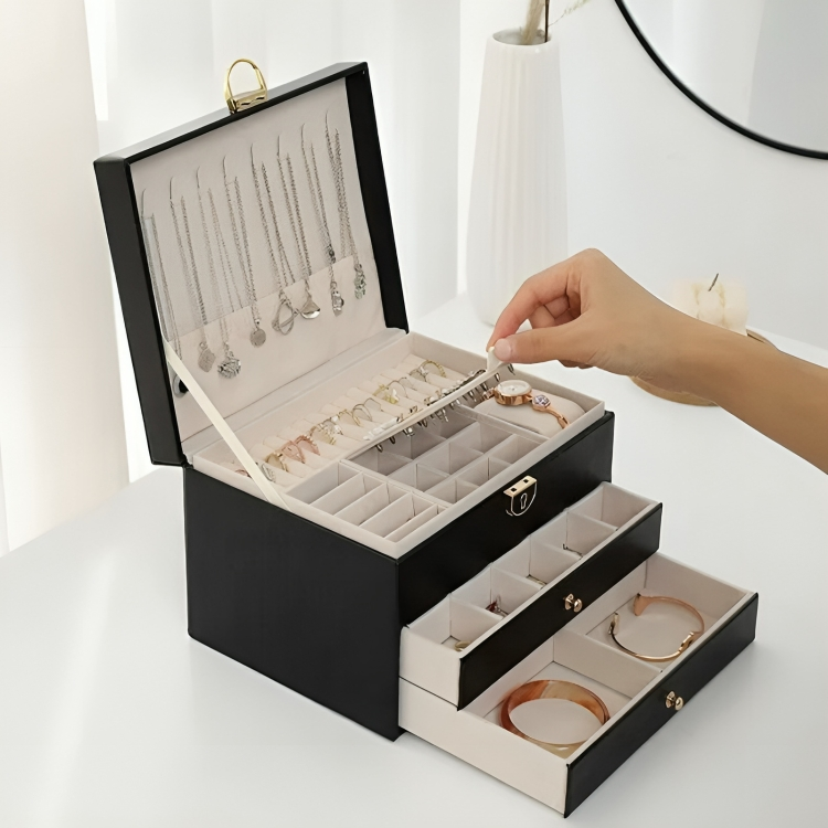 Organiser Multi-Layer Jewellery for Compact Storage Box with Drawers and Lock
