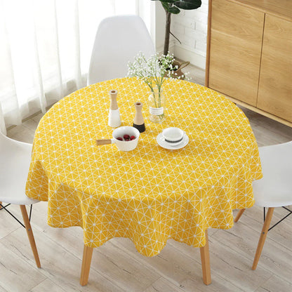 Table with Round Cloth with Herringbone Pattern for Stylish Table Decoration