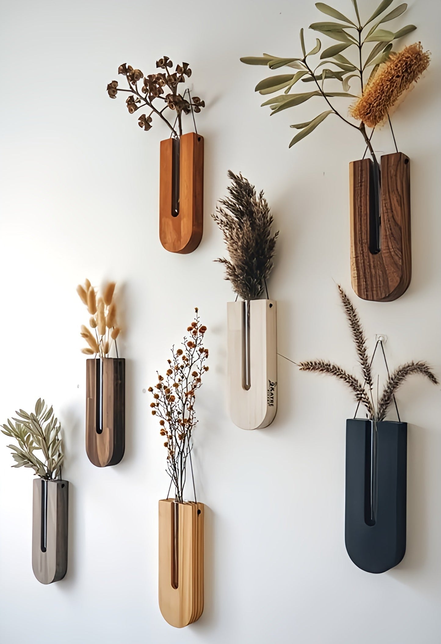 Holder with Wooden Wall Plant Set for Houseplants with Minimalist and Natural Design
