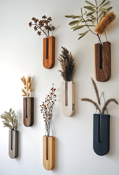 Holder with Wooden Wall Plant Set for Houseplants with Minimalist and Natural Design