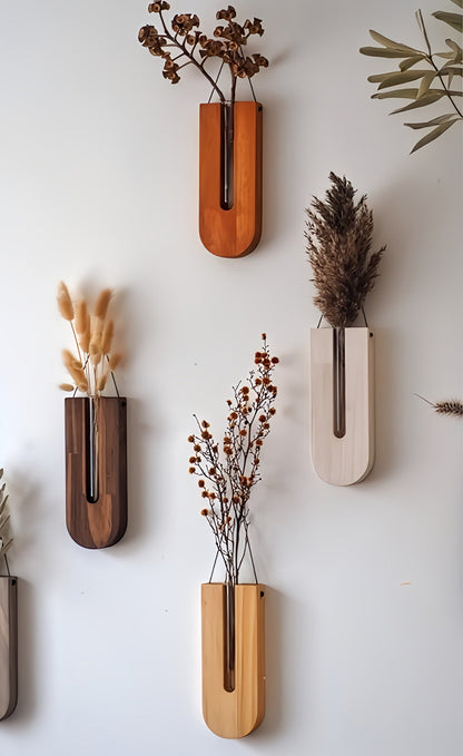 Holder with Wooden Wall Plant Set for Houseplants with Minimalist and Natural Design