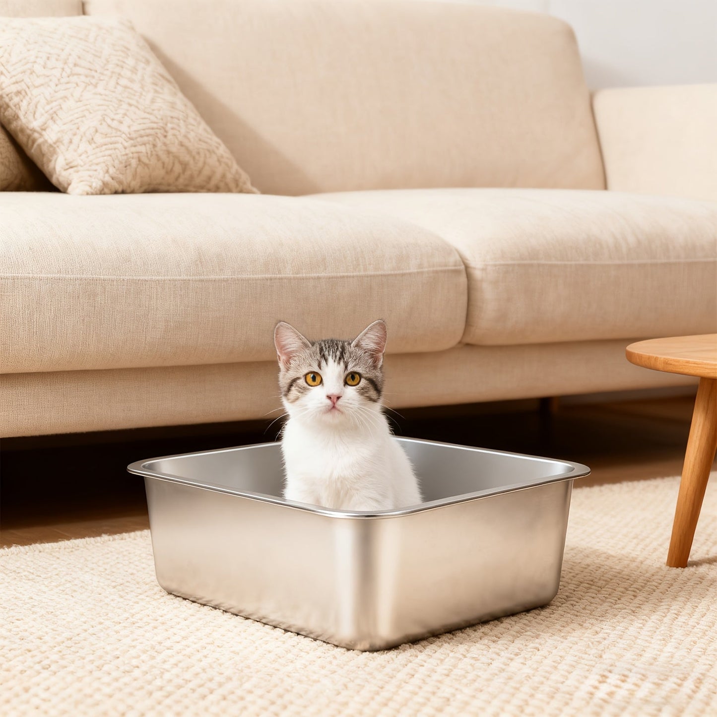 Extra Large Stainless Steel Cat Litter Tray with Low Entry with Durable and Hygienic Design
