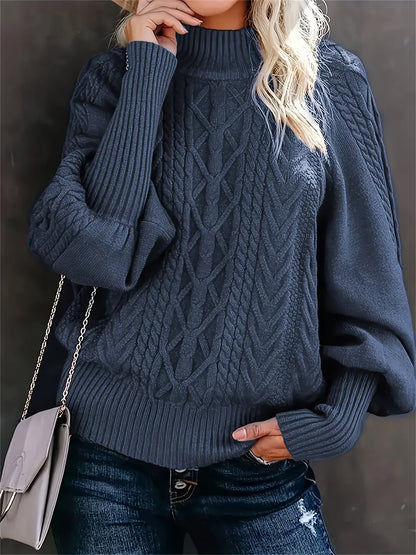 Ladies Knitted Pullover with High Neck for Elegant and Comfortable