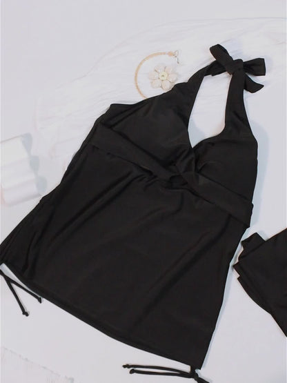 Set with Tankini Women Elegant Tankini Halter Neck and Split Shorts