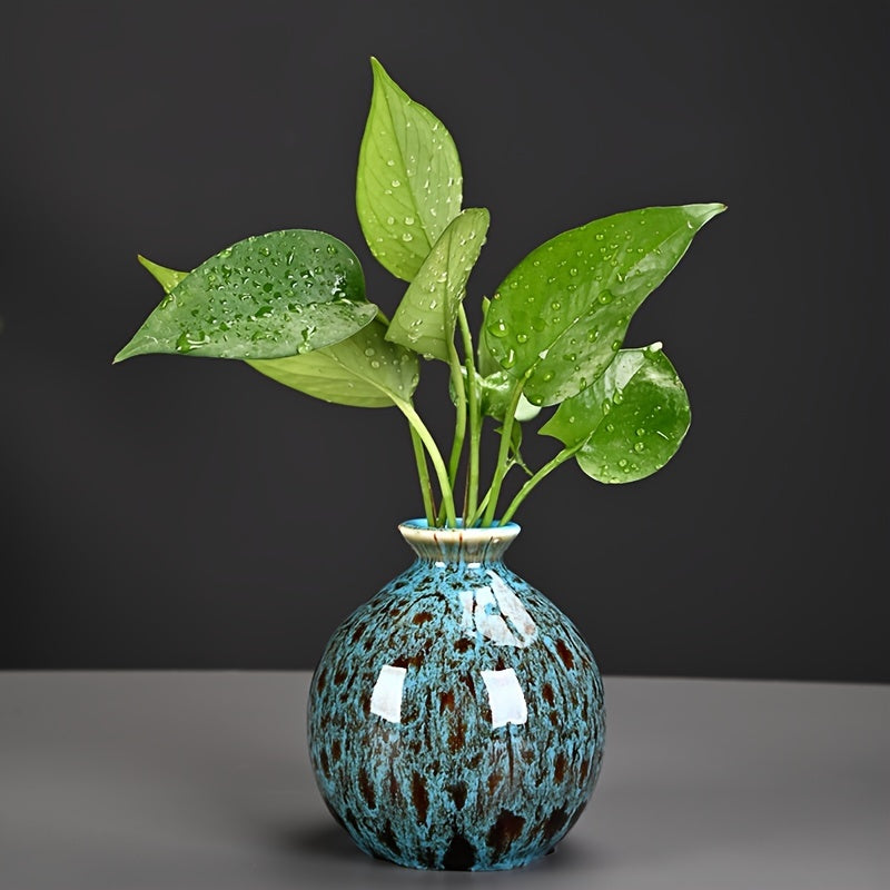 Vases with Set of Three Ceramic Mini Blue Glazed Texture