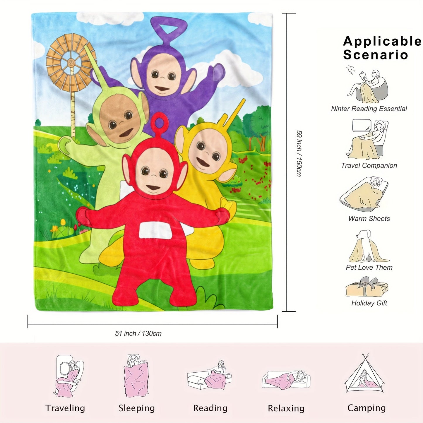 Blanket Teletubbies for Children, Soft and Versatile