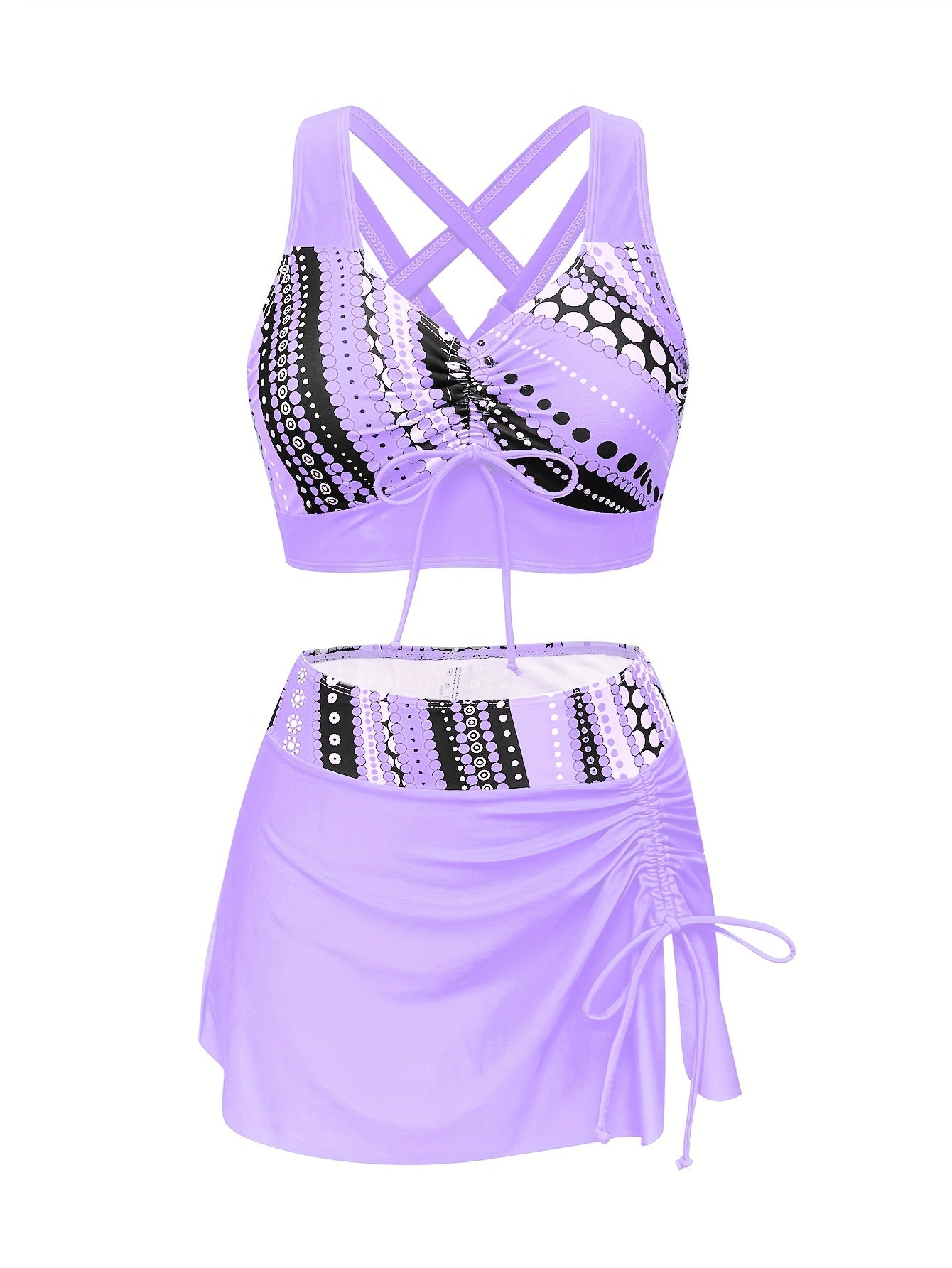 Set Tankini Women Polka Dot Tankini with Skirt Three‑piece