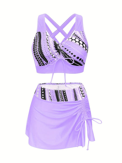 Set Tankini Women Polka Dot Tankini with Skirt Three‑piece