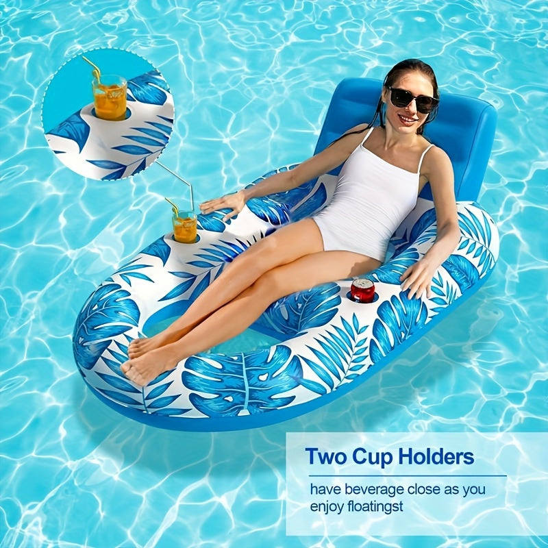 Holders with Inflatable Pool Lounge with Backrest and Cup Design for Relaxed Floating
